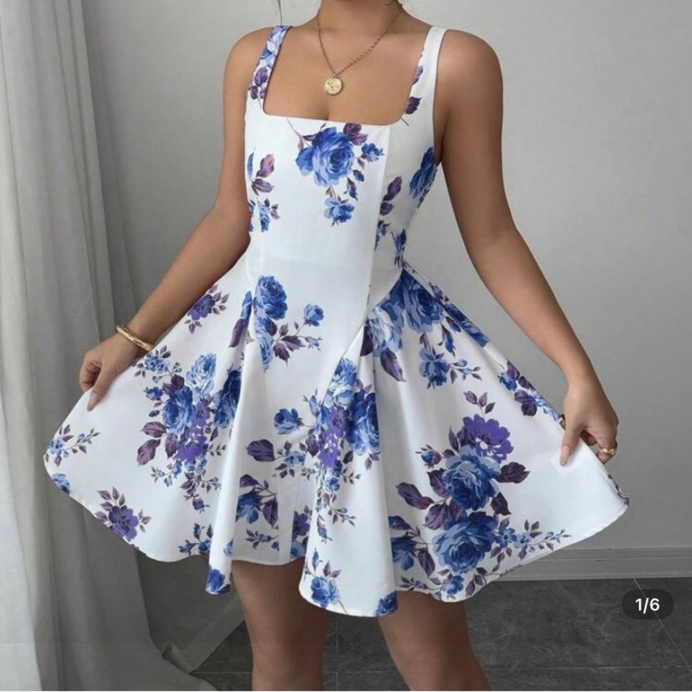 Floral Blue and White Dress